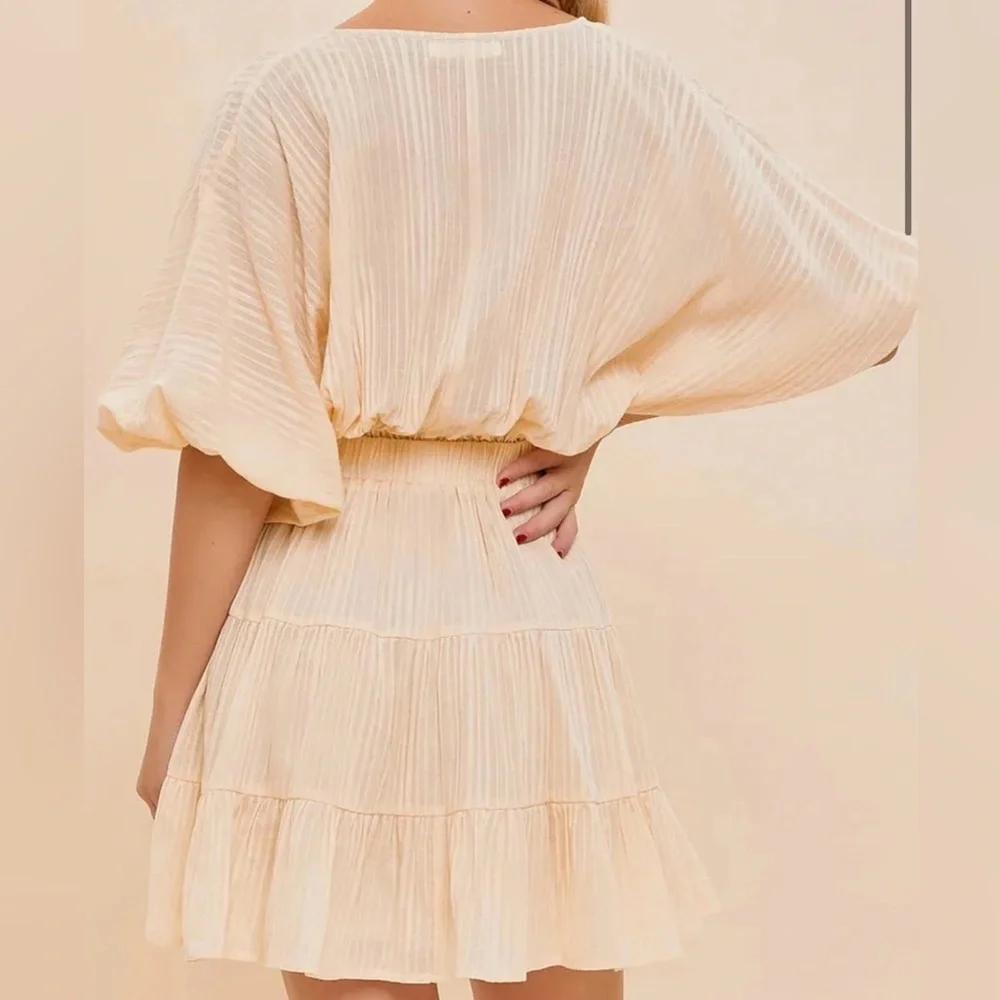 Mini Dress in Cream Flowy V-Neck with Tiered Skirt 100% Cotton with Poly Lining - Picture 3 of 9